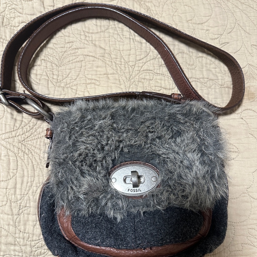 Fossil Charcoal and Chocolate Crossbody Bag
